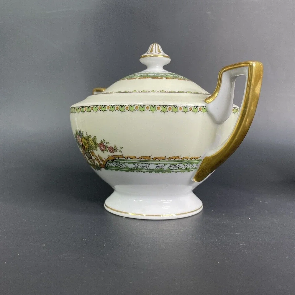 Vintage Style House Fine China‎ Kimberly Creamer & Sugar Bowl Green & Gold